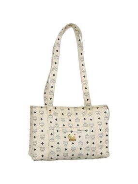 MCM Logogram Vicetos Shoulder Bag PVC Leather White Gold